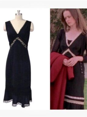 Vintage Y2K Black Lace Midi Dress Size S ASO Gilmore Girls Alt Rory Gothic Goth